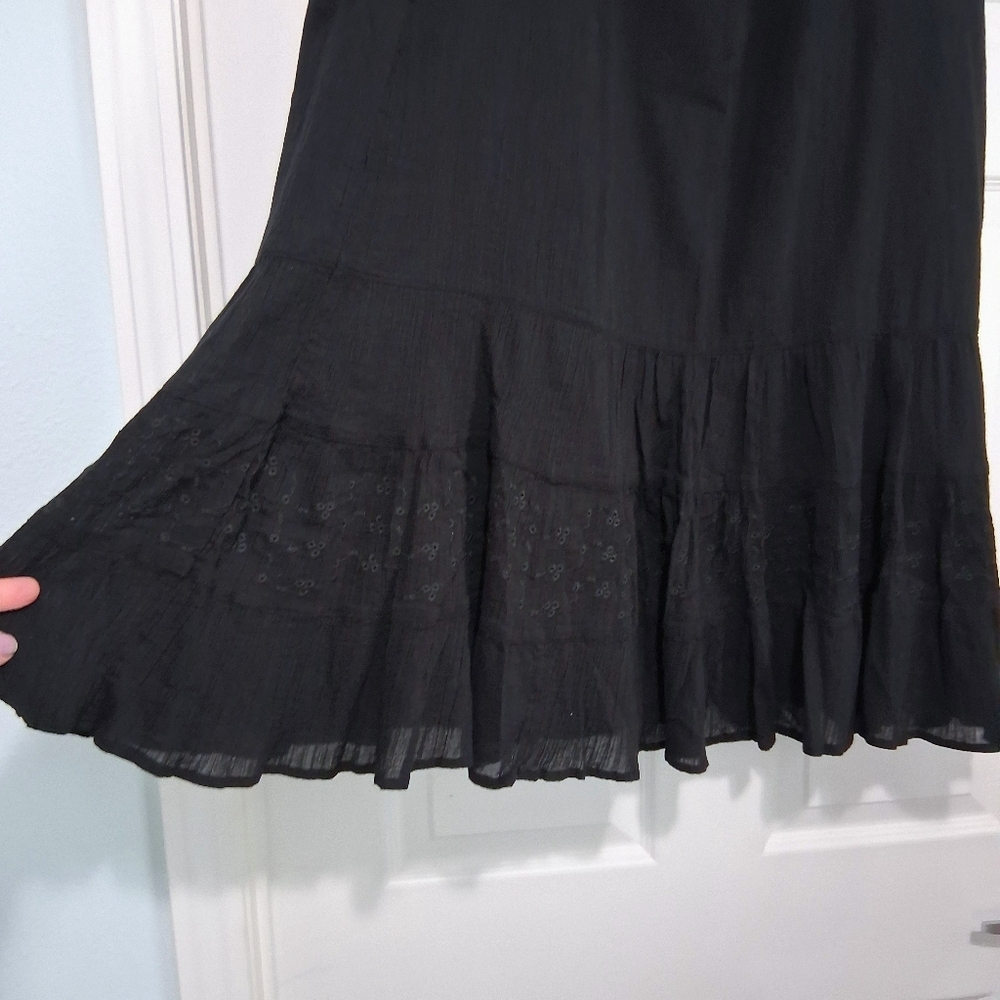 Vintage Style D&Co Black Maxi Skirt Eyelet Ruffle Broomstick Elastic Waist 2x - Picture 5 of 15